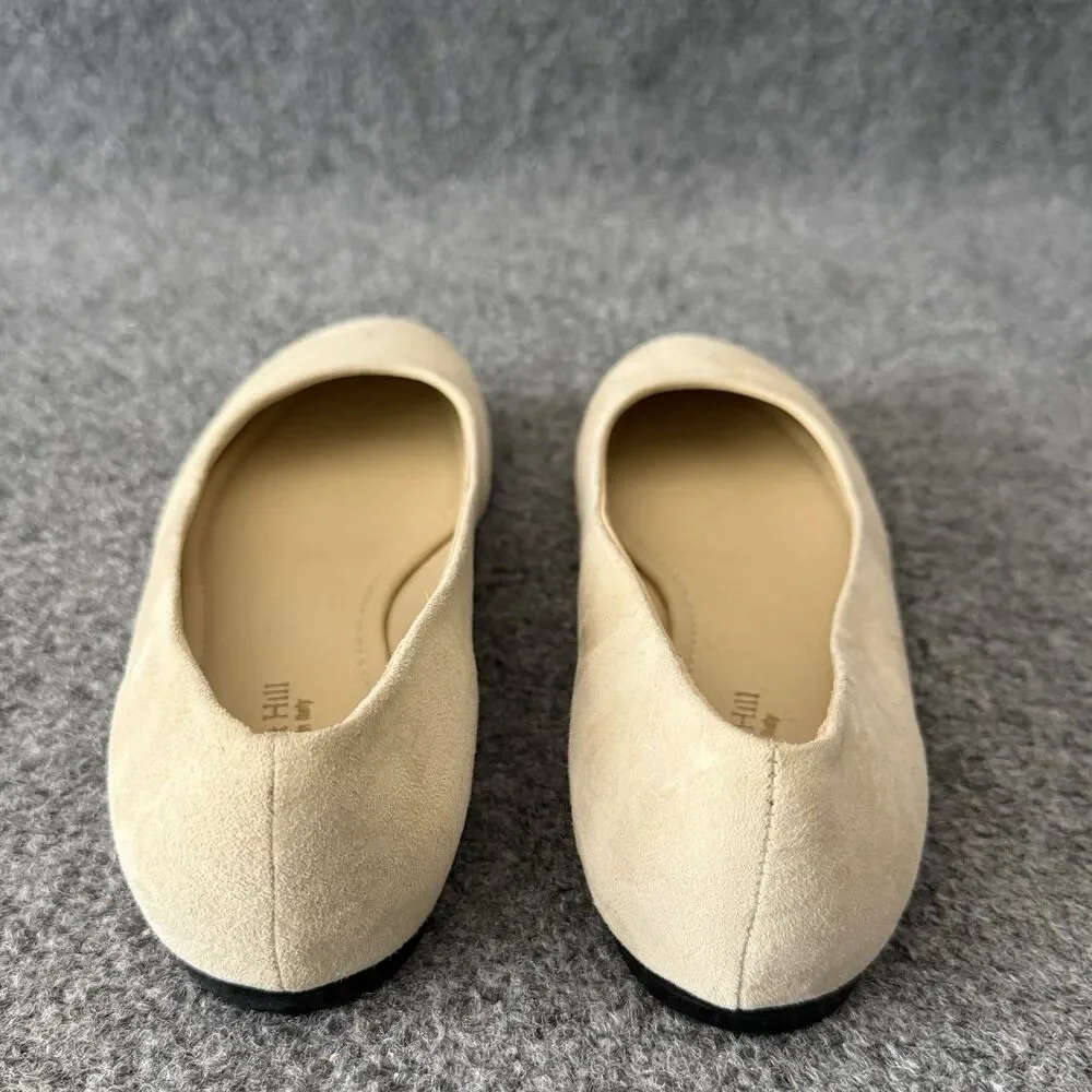 Garnet Hill Petra Suede Ballet Flats Beige Made In Italy Women's 9.5 Comfort